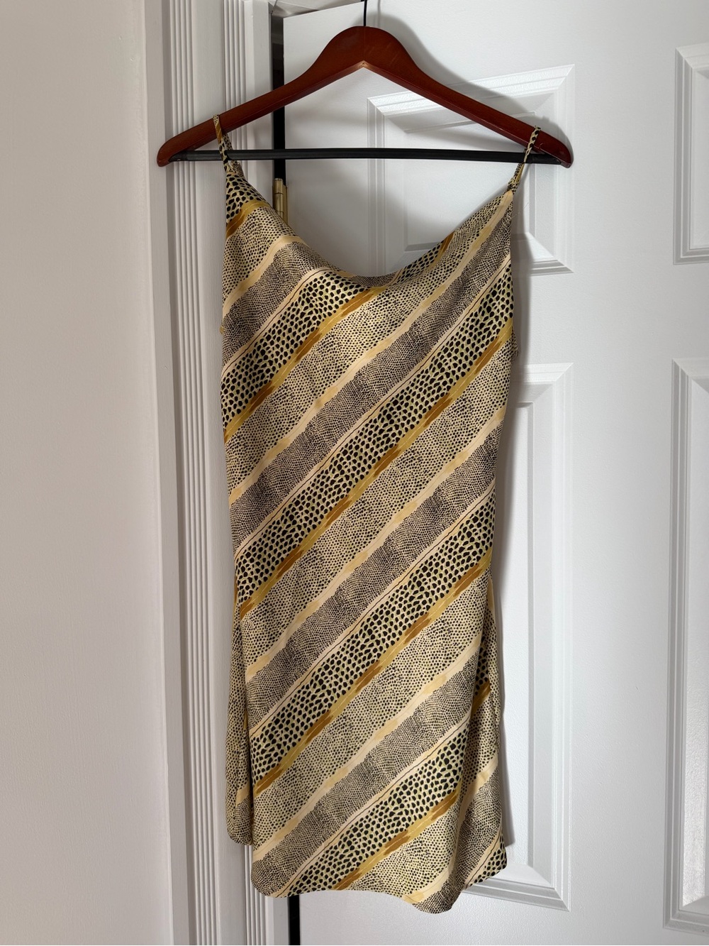 Urban Outfitters Beige, Gold & Black Satin Cowl Slip Summer Dress